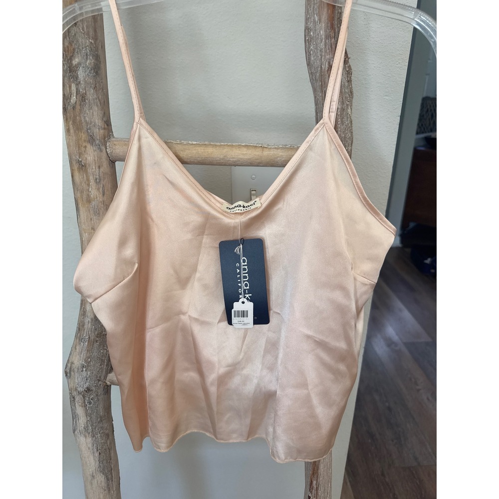 Anna-K California blush satin camisole V-neckline adjustable spaghetti straps XL